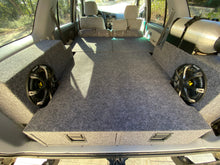 Load image into Gallery viewer, Full interior view of 3rd Gen 4Runner drawer platform with dual subwoofer boxes
